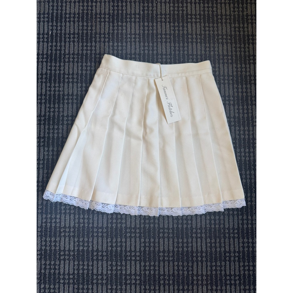 Tanner Fletcher White Pleated Mini Skirt with Lace Trim NWT Size S